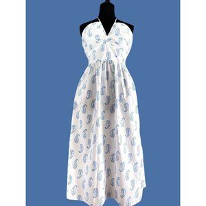 size XL Universal Thread white halter tie dress blue paisley print Summer sleeve